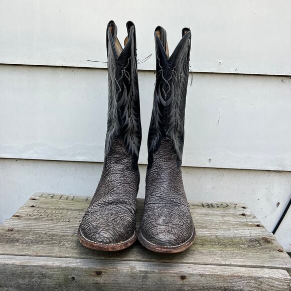 Vintage Tony Lama gray textured leather almond toe cowboy boots 8 1/2 D main image 6